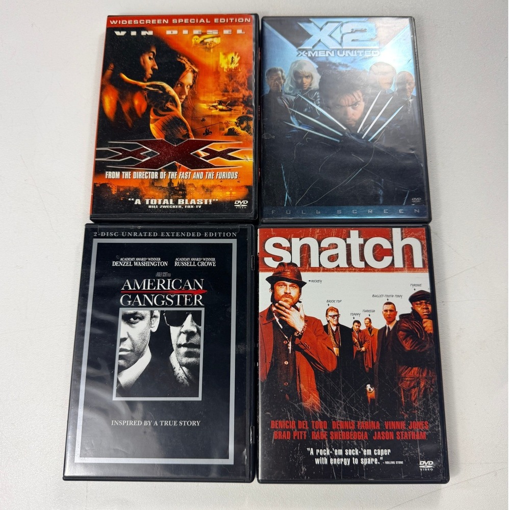 DVD Movie Lot xXx X2 X-Men American Gangster Snatch Action 4-Film Bundle Good